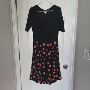 LuLaRoe Black Midi Dress with Floral Accents